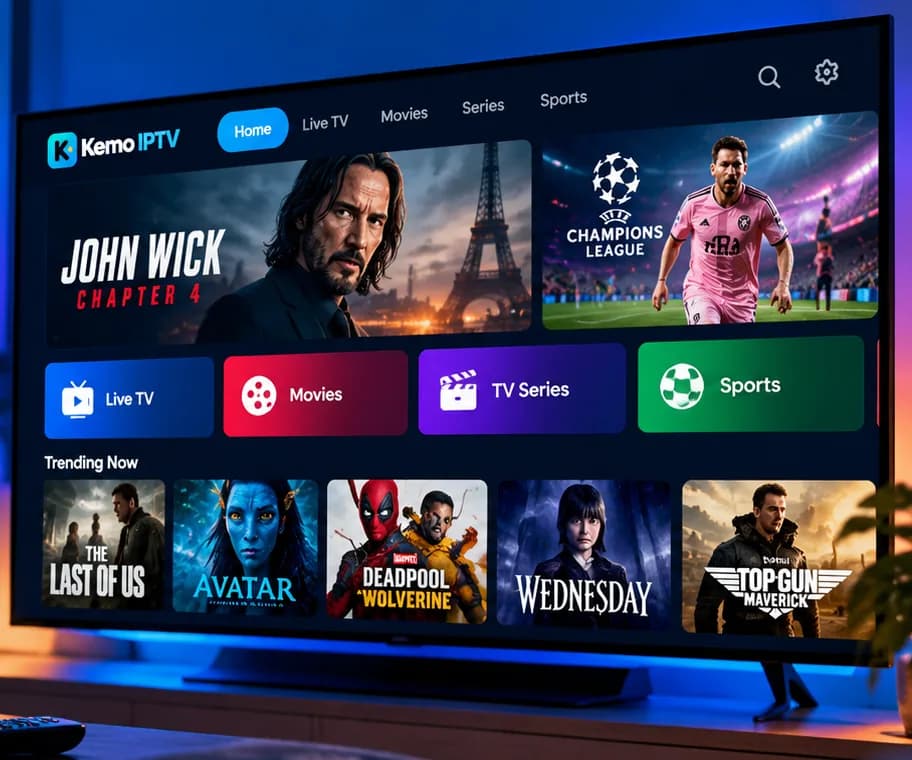 Kemo IPTV app on a smart TV: live TV, movies, series and sports in one home screen